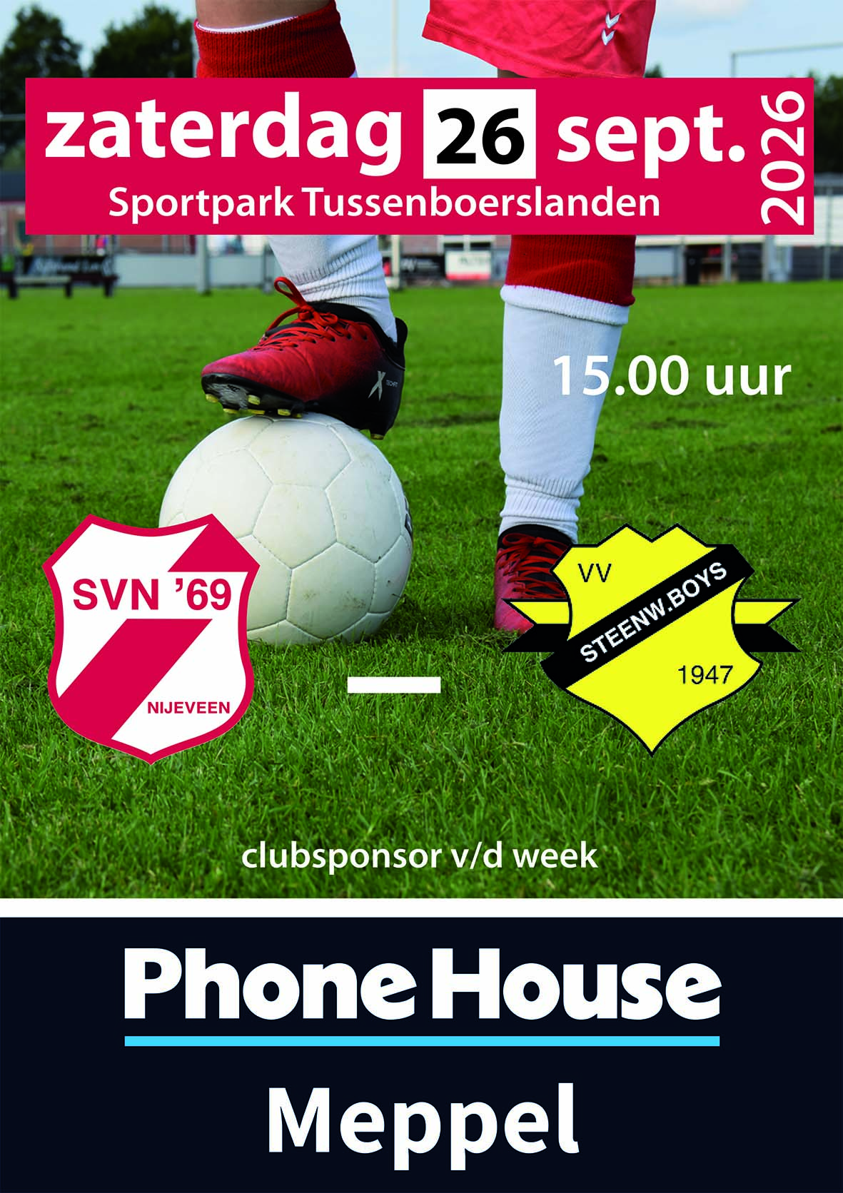 Zaterdag 26 september SVN'69 - VV Steenwijker boys aanvang 15:00
