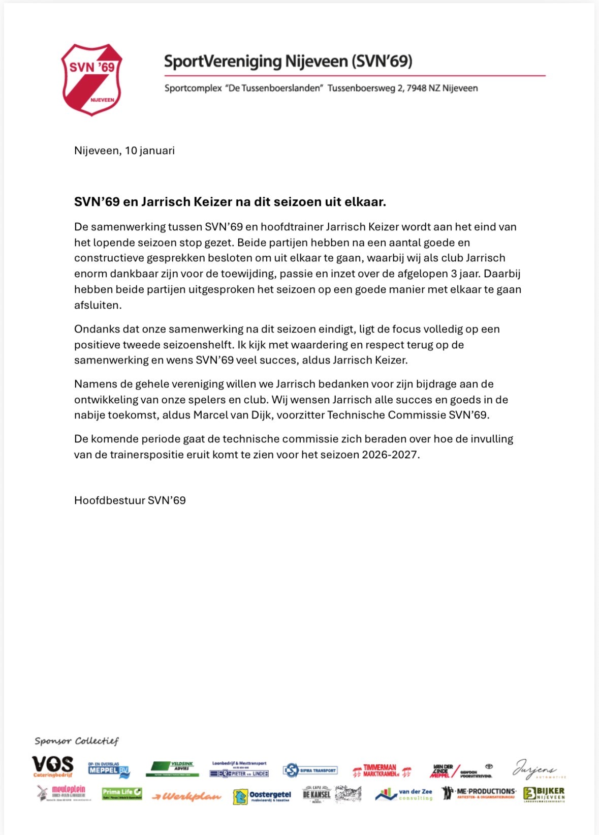 SVN'69 en Jarrisch Keizer na dit seizoen uit elkaar